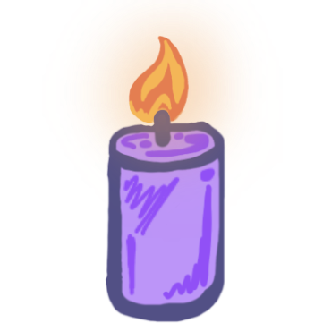 a big purple candle with a flame